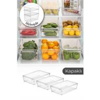 1 Adet Kapaklı Akrilik Buzdolabı Düzenleyici Saklama Kabı Organizer Meyve Sebze Saklama Kabı ( 32 x20x7 cm)