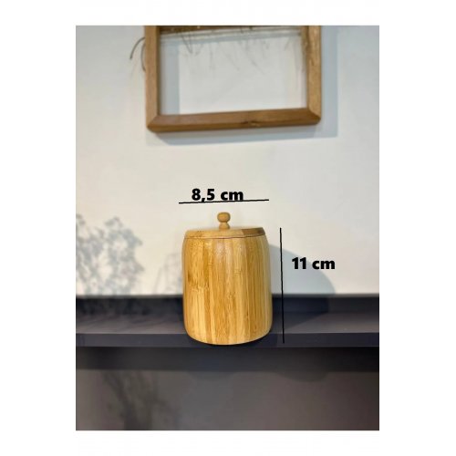 1 Adet Bambu Ahşap Kavanoz - Saklama Kabı- Baharatlık (11 x 8 cm)