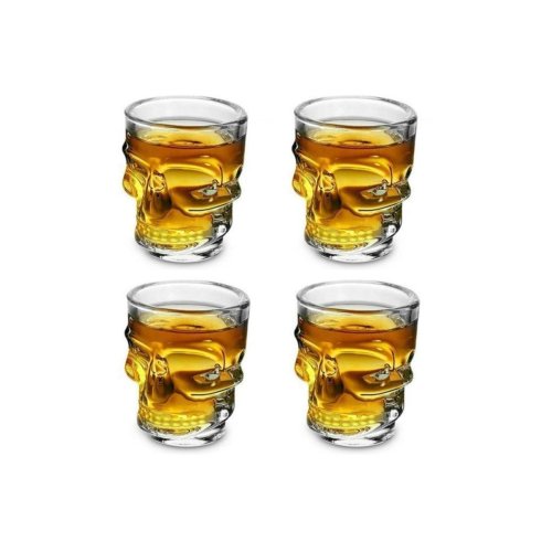 4 lü Kuru Kafa Cam Shot Bardak Seti -Likör Shot Bardağı 4 Adet  Crystal Head