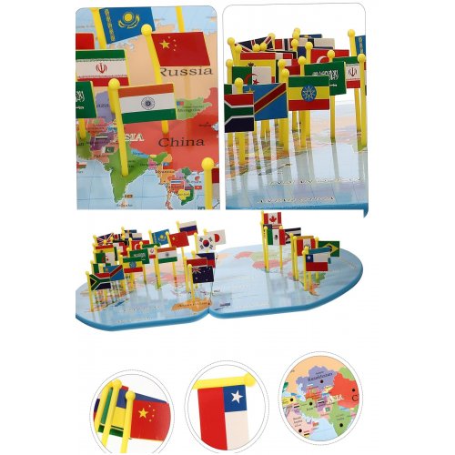 Çift Taraflı Ahşap Dünya Haritası Platformu – Bayraklı Eğitici Çocuk Coğrafya Oyun Seti