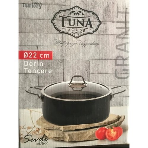 Granit Tencere - 22 Cm Derin Siyah Granit Tencere - Yemek Çorba Tenceresi